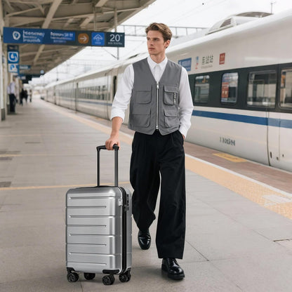 Carry On Luggage 22x14x9 Airline Approved Hardshell Carry On Suitcases with Wheels Travel Rolling 20 Inch Luggage with Cup Holder for Men Women,Carry-on Green