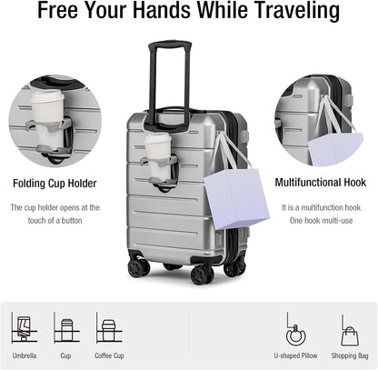 Carry On Luggage 22x14x9 Airline Approved Hardshell Carry On Suitcases with Wheels Travel Rolling 20 Inch Luggage with Cup Holder for Men Women,Carry-on Green