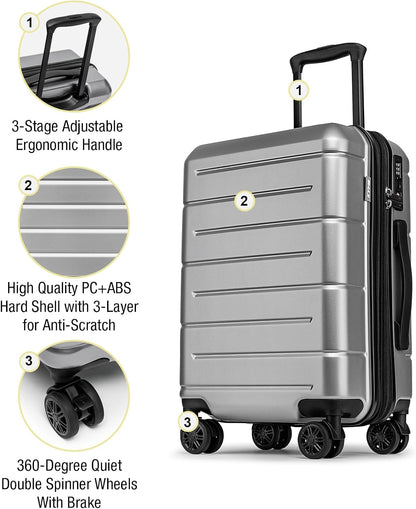 Carry On Luggage 22x14x9 Airline Approved Hardshell Carry On Suitcases with Wheels Travel Rolling 20 Inch Luggage with Cup Holder for Men Women,Carry-on Green