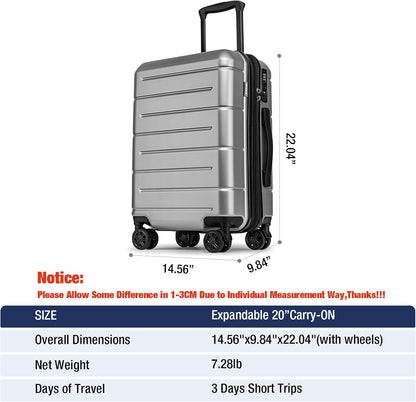 Carry On Luggage 22x14x9 Airline Approved Hardshell Carry On Suitcases with Wheels Travel Rolling 20 Inch Luggage with Cup Holder for Men Women,Carry-on Green
