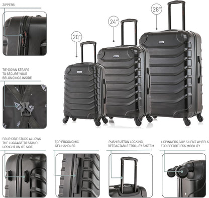 ENDURANCE Luggage with Spinner Wheels | Durable Lightweight Hardshell Suitcase, Spacious Travel Bag with Handle and Trolley | 20-Inch Carry On Small Luggage | Black