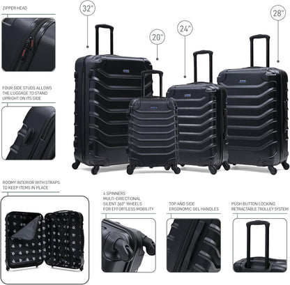 ENDURANCE Luggage with Spinner Wheels | Durable Lightweight Hardshell Suitcase, Spacious Travel Bag with Handle and Trolley | 20-Inch Carry On Small Luggage | Black