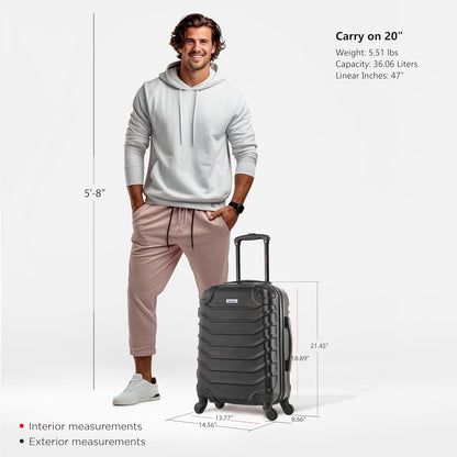 ENDURANCE Luggage with Spinner Wheels | Durable Lightweight Hardshell Suitcase, Spacious Travel Bag with Handle and Trolley | 20-Inch Carry On Small Luggage | Black