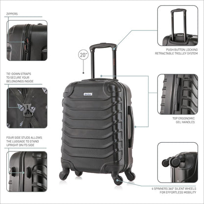 ENDURANCE Luggage with Spinner Wheels | Durable Lightweight Hardshell Suitcase, Spacious Travel Bag with Handle and Trolley | 20-Inch Carry On Small Luggage | Black