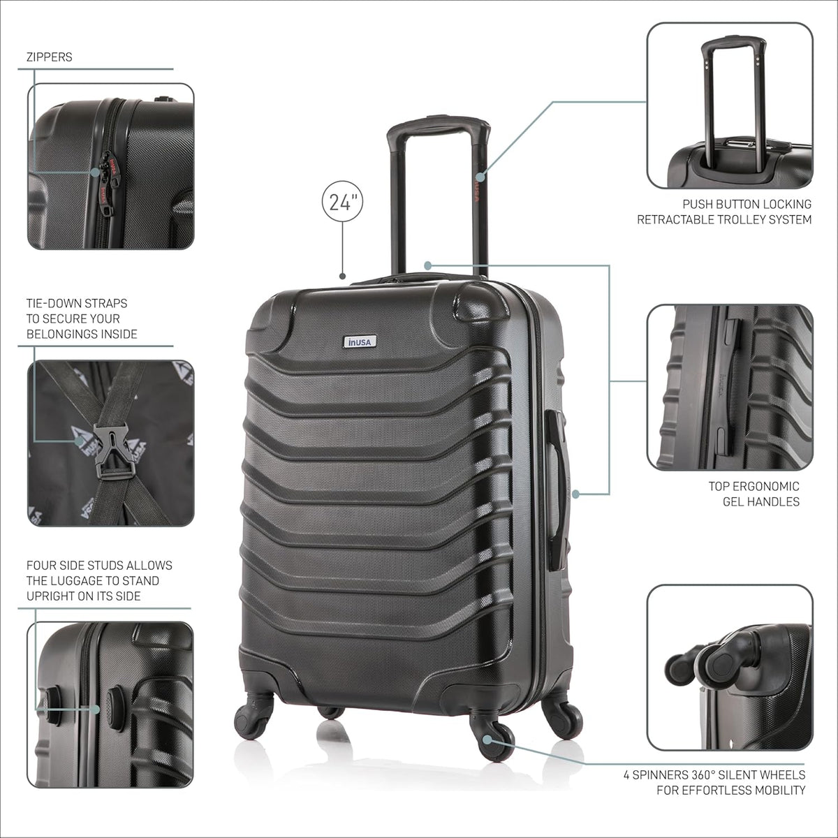 ENDURANCE Luggage with Spinner Wheels | Durable Lightweight Hardshell Suitcase, Spacious Travel Bag with Handle and Trolley | 20-Inch Carry On Small Luggage | Black