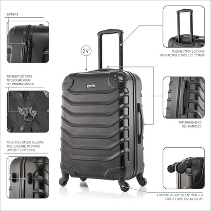 ENDURANCE Luggage with Spinner Wheels | Durable Lightweight Hardshell Suitcase, Spacious Travel Bag with Handle and Trolley | 20-Inch Carry On Small Luggage | Black