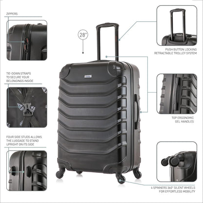ENDURANCE Luggage with Spinner Wheels | Durable Lightweight Hardshell Suitcase, Spacious Travel Bag with Handle and Trolley | 20-Inch Carry On Small Luggage | Black