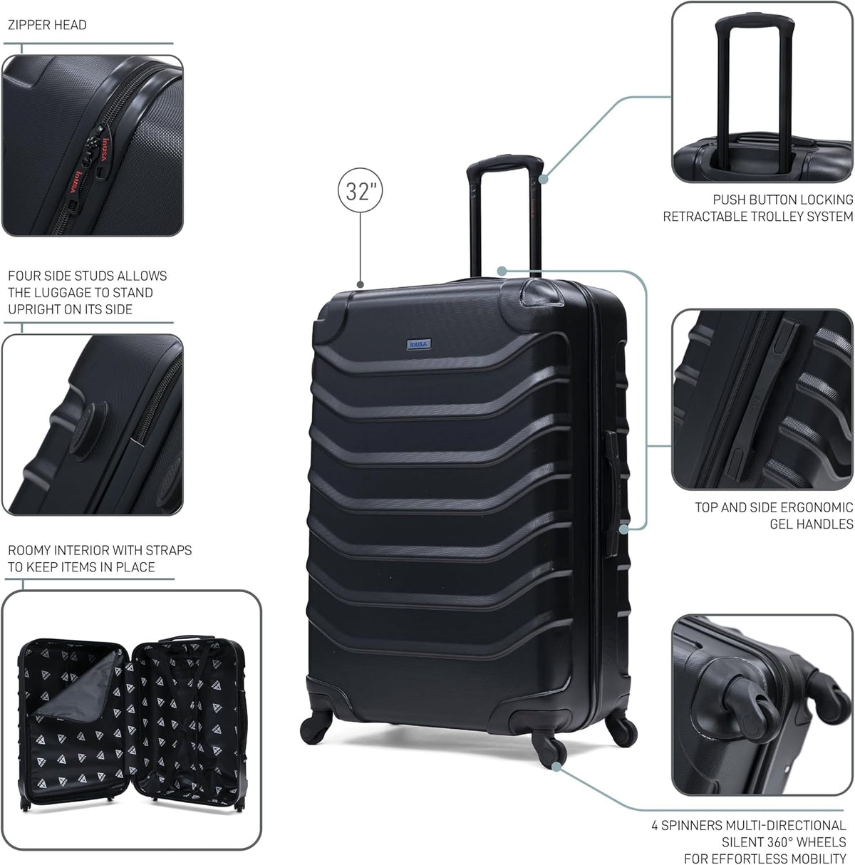 ENDURANCE Luggage with Spinner Wheels | Durable Lightweight Hardshell Suitcase, Spacious Travel Bag with Handle and Trolley | 20-Inch Carry On Small Luggage | Black