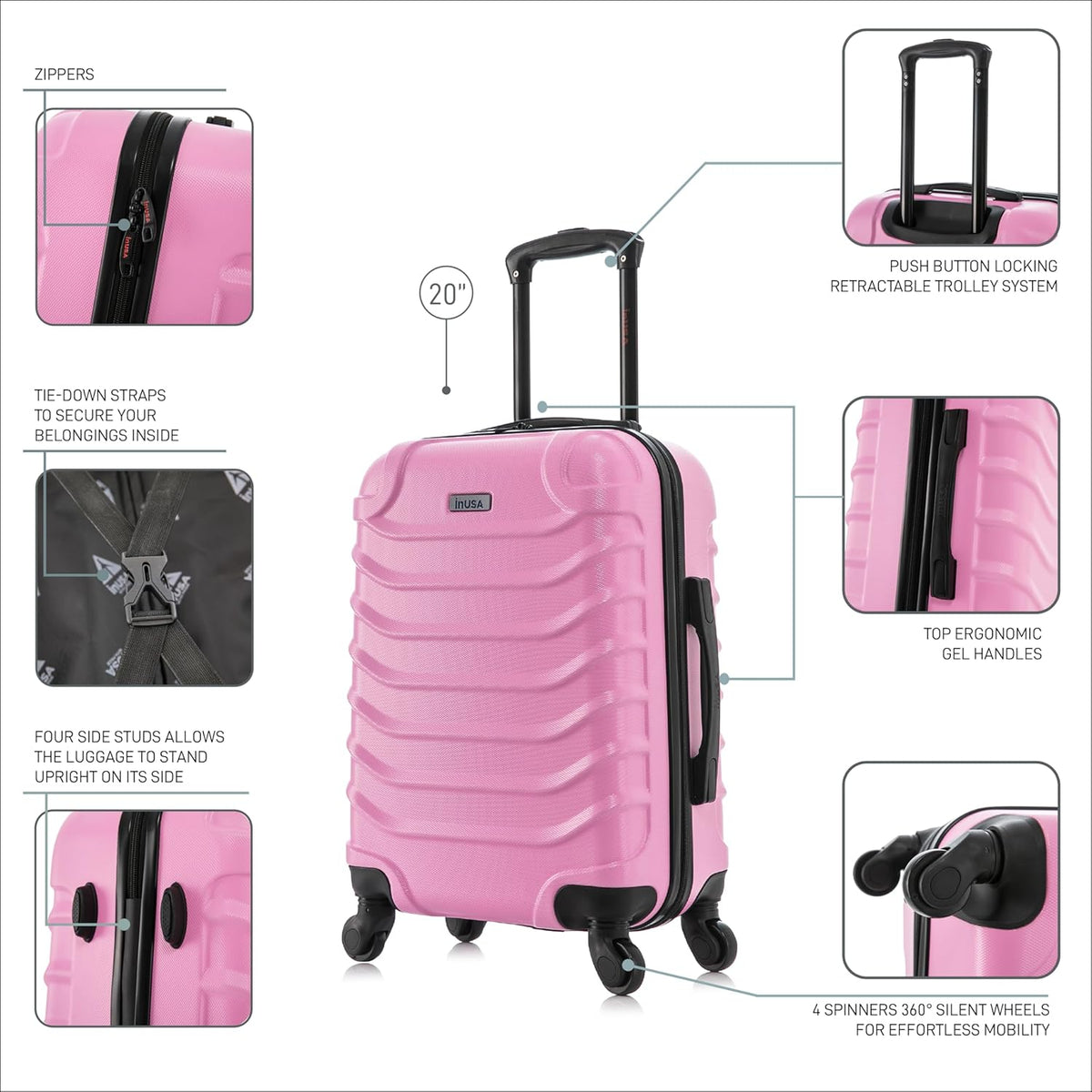 ENDURANCE Luggage with Spinner Wheels | Durable Lightweight Hardshell Suitcase, Spacious Travel Bag with Handle and Trolley | 20-Inch Carry On Small Luggage | Black