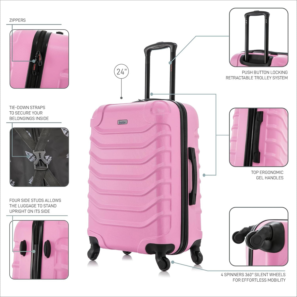 ENDURANCE Luggage with Spinner Wheels | Durable Lightweight Hardshell Suitcase, Spacious Travel Bag with Handle and Trolley | 20-Inch Carry On Small Luggage | Black