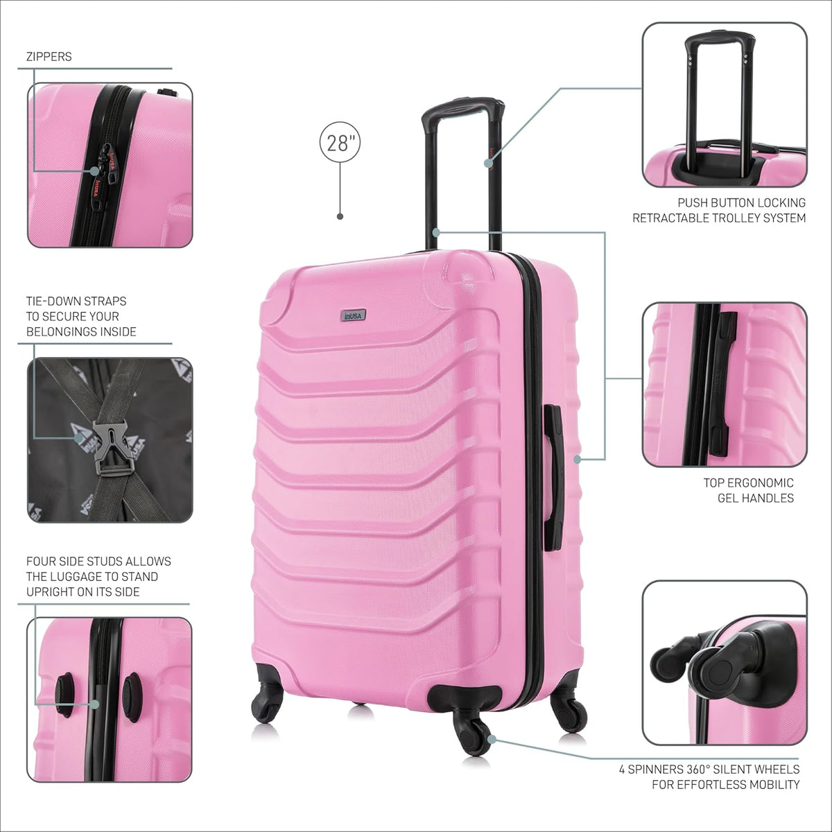 ENDURANCE Luggage with Spinner Wheels | Durable Lightweight Hardshell Suitcase, Spacious Travel Bag with Handle and Trolley | 20-Inch Carry On Small Luggage | Black