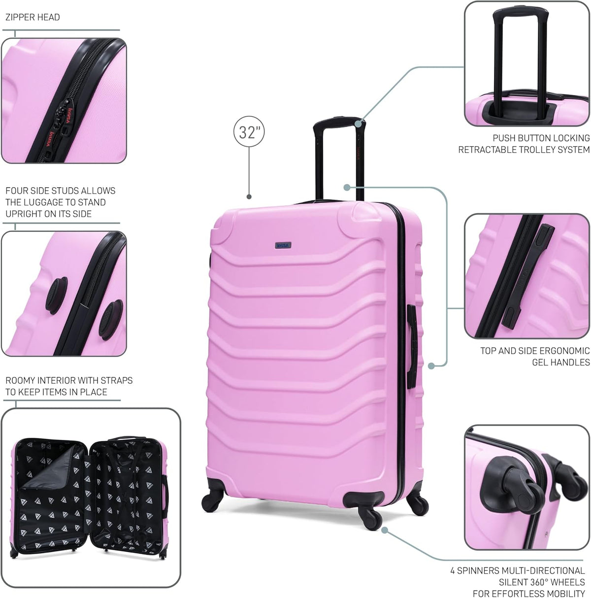 ENDURANCE Luggage with Spinner Wheels | Durable Lightweight Hardshell Suitcase, Spacious Travel Bag with Handle and Trolley | 20-Inch Carry On Small Luggage | Black