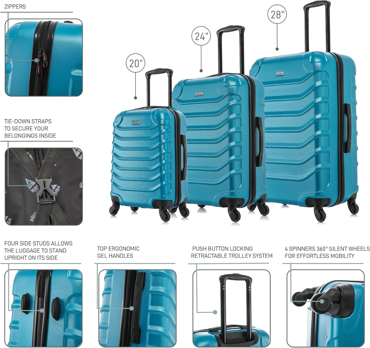 ENDURANCE Luggage with Spinner Wheels | Durable Lightweight Hardshell Suitcase, Spacious Travel Bag with Handle and Trolley | 20-Inch Carry On Small Luggage | Black