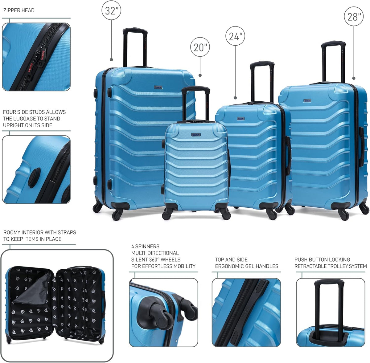 ENDURANCE Luggage with Spinner Wheels | Durable Lightweight Hardshell Suitcase, Spacious Travel Bag with Handle and Trolley | 20-Inch Carry On Small Luggage | Black