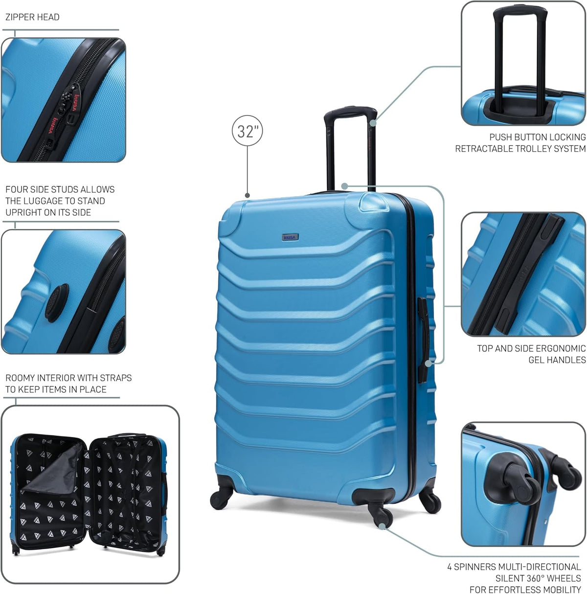 ENDURANCE Luggage with Spinner Wheels | Durable Lightweight Hardshell Suitcase, Spacious Travel Bag with Handle and Trolley | 20-Inch Carry On Small Luggage | Black