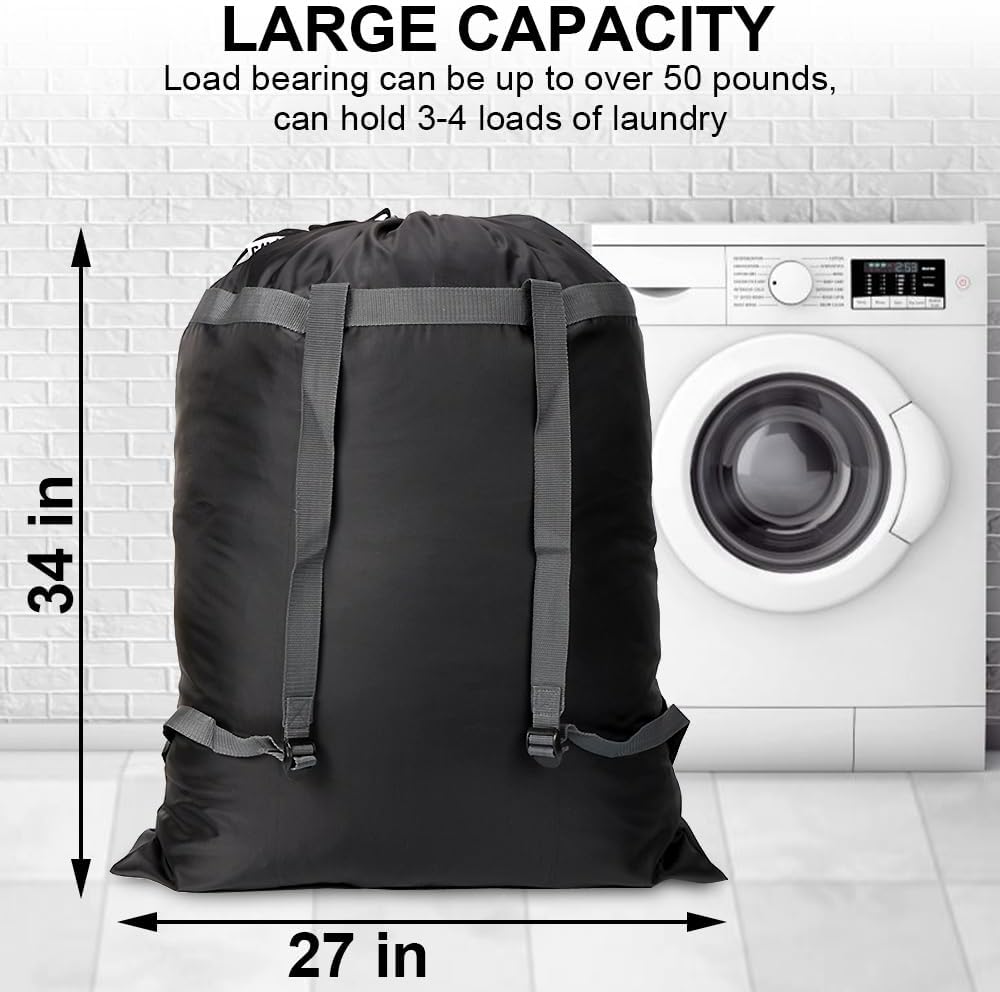 Laundry Bag Backpack, 27” x 34”Sturdy Laundry Bag with Shoulder Straps Drawstring Closure Heavy Duty Foldable Laundry Backpack for College, Travel, Laundromat, Apartment (Army Green)