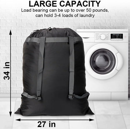 Laundry Bag Backpack, 27” x 34”Sturdy Laundry Bag with Shoulder Straps Drawstring Closure Heavy Duty Foldable Laundry Backpack for College, Travel, Laundromat, Apartment (Army Green)