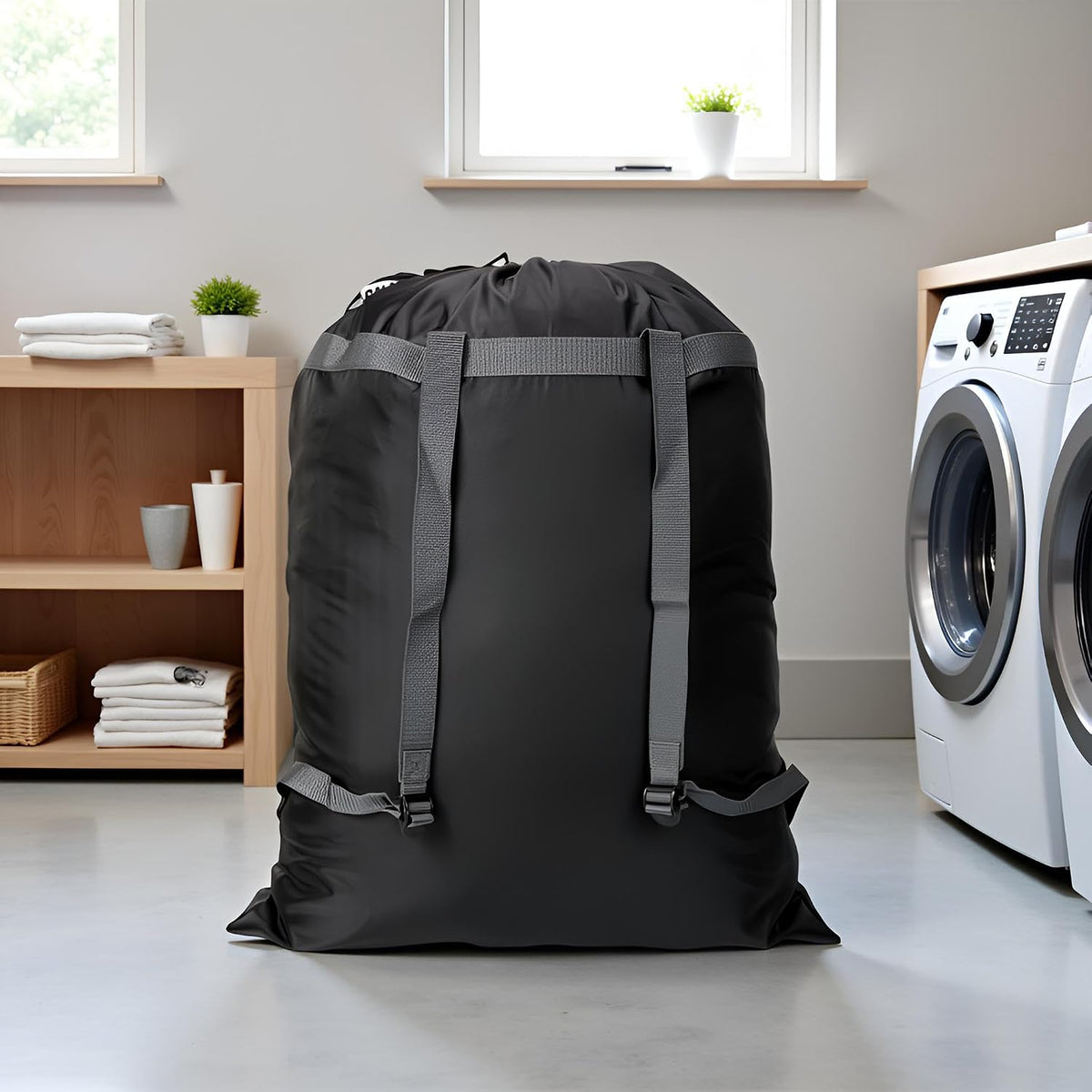 Laundry Bag Backpack, 27” x 34”Sturdy Laundry Bag with Shoulder Straps Drawstring Closure Heavy Duty Foldable Laundry Backpack for College, Travel, Laundromat, Apartment (Army Green)
