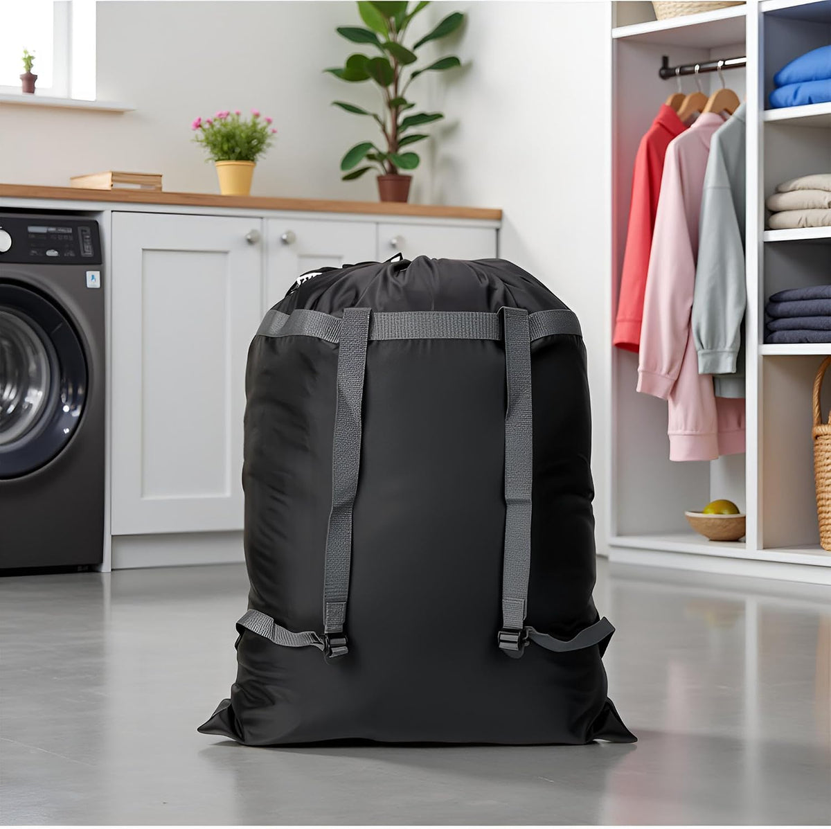 Laundry Bag Backpack, 27” x 34”Sturdy Laundry Bag with Shoulder Straps Drawstring Closure Heavy Duty Foldable Laundry Backpack for College, Travel, Laundromat, Apartment (Army Green)
