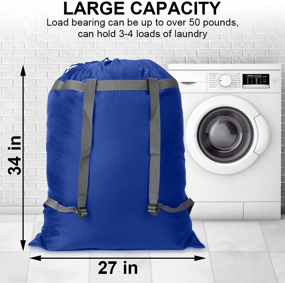 Laundry Bag Backpack, 27” x 34”Sturdy Laundry Bag with Shoulder Straps Drawstring Closure Heavy Duty Foldable Laundry Backpack for College, Travel, Laundromat, Apartment (Army Green)