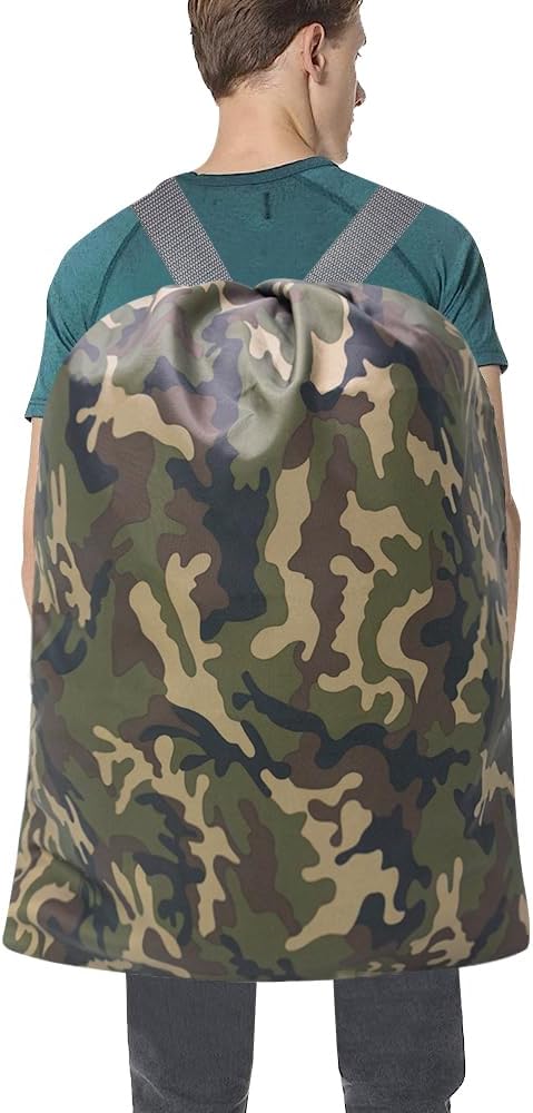 Laundry Bag Backpack, 27” x 34”Sturdy Laundry Bag with Shoulder Straps Drawstring Closure Heavy Duty Foldable Laundry Backpack for College, Travel, Laundromat, Apartment (Army Green)