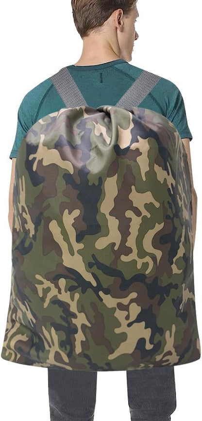 Laundry Bag Backpack, 27” x 34”Sturdy Laundry Bag with Shoulder Straps Drawstring Closure Heavy Duty Foldable Laundry Backpack for College, Travel, Laundromat, Apartment (Army Green)