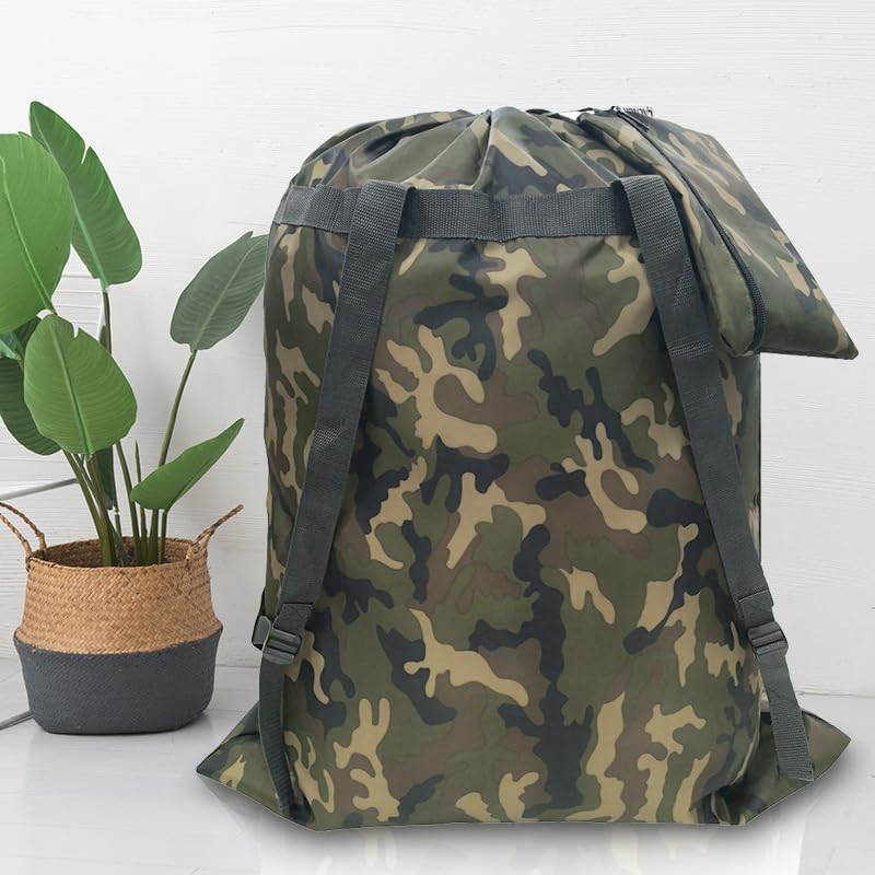 Laundry Bag Backpack, 27” x 34”Sturdy Laundry Bag with Shoulder Straps Drawstring Closure Heavy Duty Foldable Laundry Backpack for College, Travel, Laundromat, Apartment (Army Green)