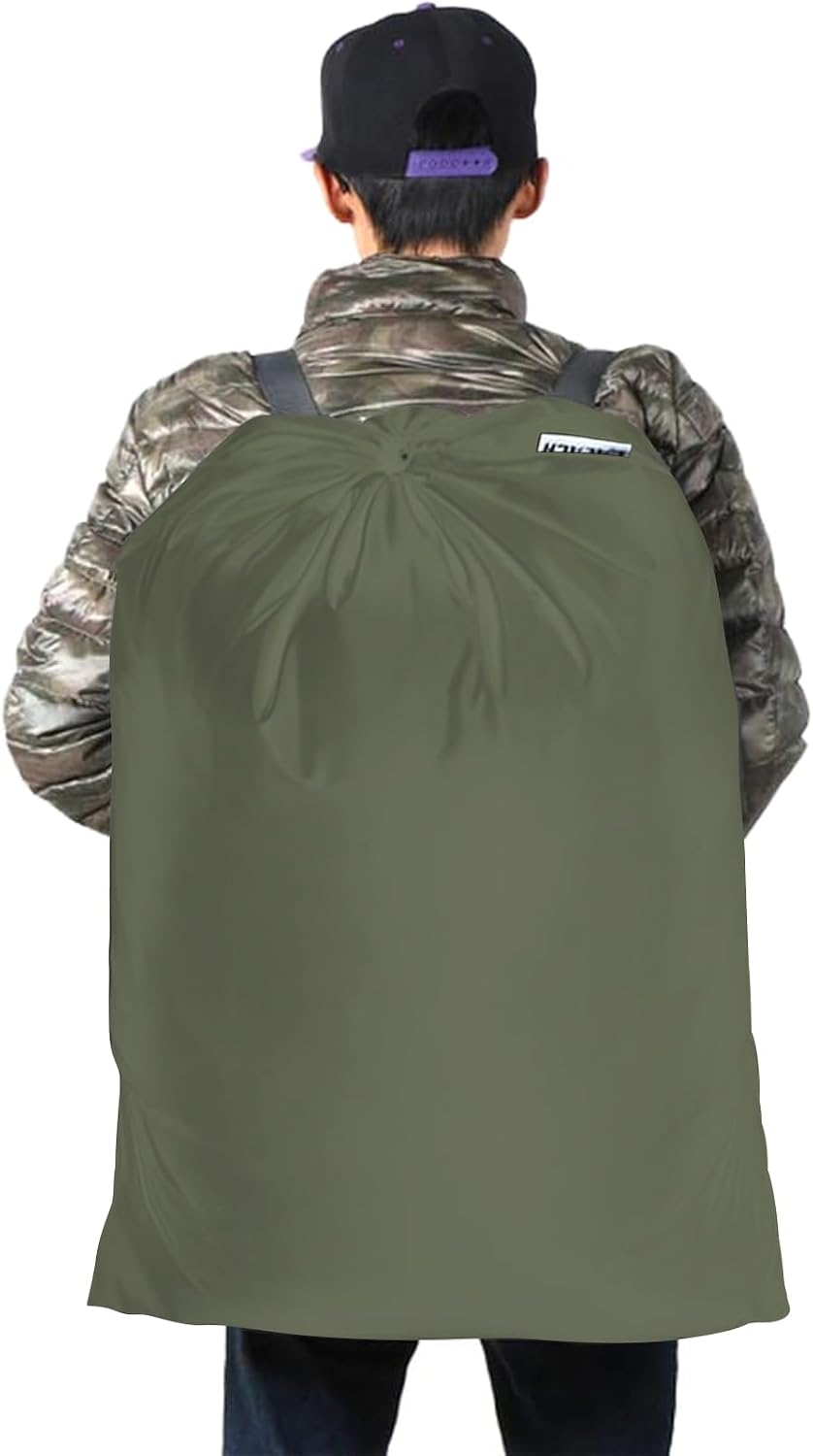 Laundry Bag Backpack, 27” x 34”Sturdy Laundry Bag with Shoulder Straps Drawstring Closure Heavy Duty Foldable Laundry Backpack for College, Travel, Laundromat, Apartment (Army Green)