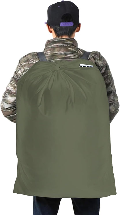 Laundry Bag Backpack, 27” x 34”Sturdy Laundry Bag with Shoulder Straps Drawstring Closure Heavy Duty Foldable Laundry Backpack for College, Travel, Laundromat, Apartment (Army Green)