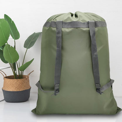 Laundry Bag Backpack, 27” x 34”Sturdy Laundry Bag with Shoulder Straps Drawstring Closure Heavy Duty Foldable Laundry Backpack for College, Travel, Laundromat, Apartment (Army Green)