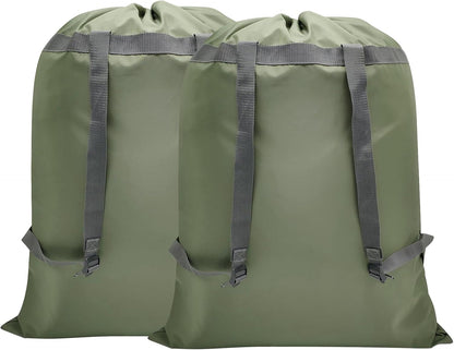 Laundry Bag Backpack, 27” x 34”Sturdy Laundry Bag with Shoulder Straps Drawstring Closure Heavy Duty Foldable Laundry Backpack for College, Travel, Laundromat, Apartment (Army Green)