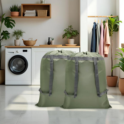 Laundry Bag Backpack, 27” x 34”Sturdy Laundry Bag with Shoulder Straps Drawstring Closure Heavy Duty Foldable Laundry Backpack for College, Travel, Laundromat, Apartment (Army Green)