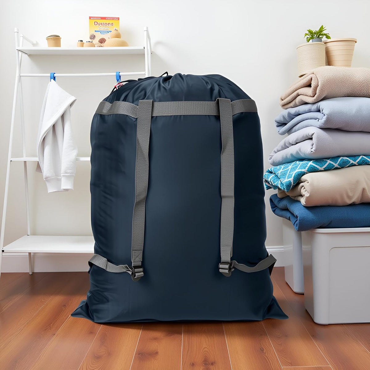 Laundry Bag Backpack, 27” x 34”Sturdy Laundry Bag with Shoulder Straps Drawstring Closure Heavy Duty Foldable Laundry Backpack for College, Travel, Laundromat, Apartment (Army Green)