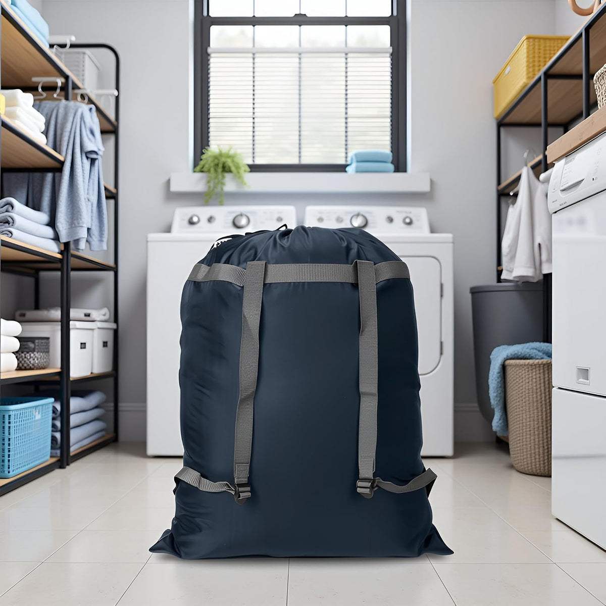 Laundry Bag Backpack, 27” x 34”Sturdy Laundry Bag with Shoulder Straps Drawstring Closure Heavy Duty Foldable Laundry Backpack for College, Travel, Laundromat, Apartment (Army Green)