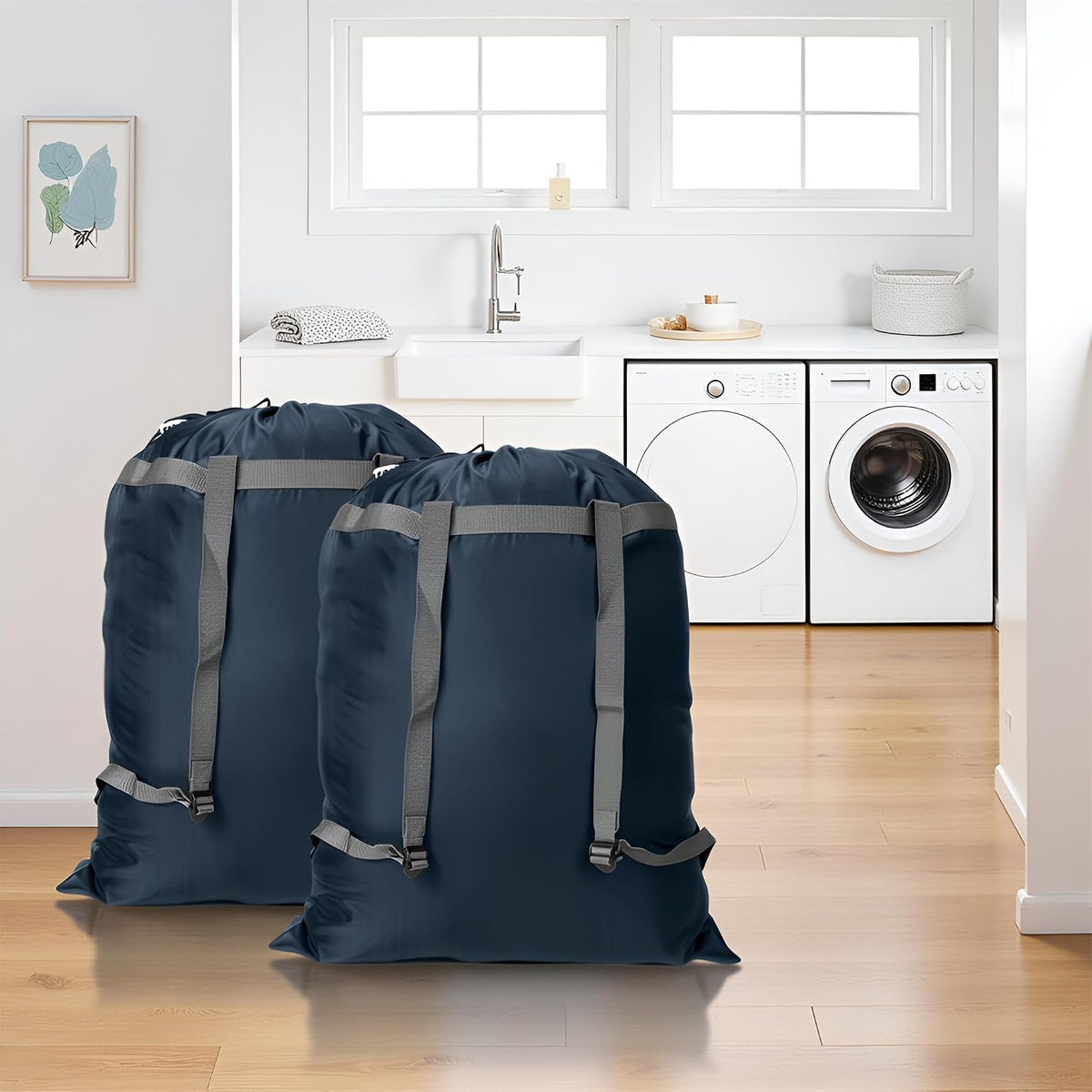 Laundry Bag Backpack, 27” x 34”Sturdy Laundry Bag with Shoulder Straps Drawstring Closure Heavy Duty Foldable Laundry Backpack for College, Travel, Laundromat, Apartment (Army Green)