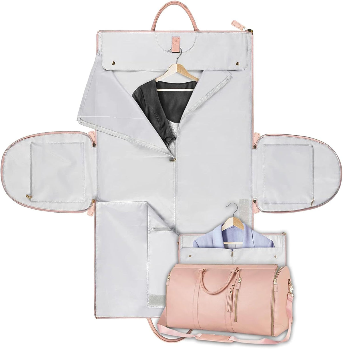 Garment Duffle Bags for Travel, Convertible Carry On Garment Bag with Shoe Compartment, Foldable 2 in 1 Waterproof Garment Duffle Bag, Travel Suit Duffel Bag for Gift-Pink