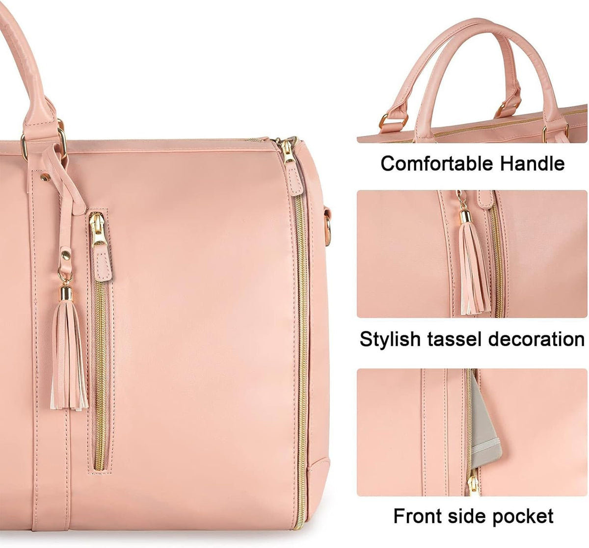 Garment Duffle Bags for Travel, Convertible Carry On Garment Bag with Shoe Compartment, Foldable 2 in 1 Waterproof Garment Duffle Bag, Travel Suit Duffel Bag for Gift-Pink