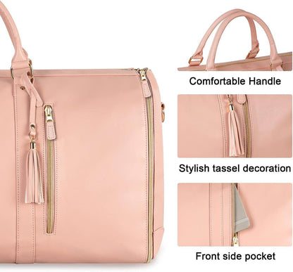 Garment Duffle Bags for Travel, Convertible Carry On Garment Bag with Shoe Compartment, Foldable 2 in 1 Waterproof Garment Duffle Bag, Travel Suit Duffel Bag for Gift-Pink