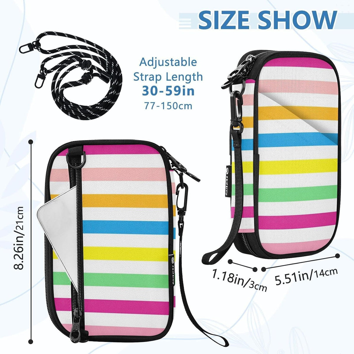 Travel Doc Organizer 8.26×5.51×1.18 In | Polyester Oxford Sturdy Shape Detachable Strap for Men Women Travel Beach Ball Stripes