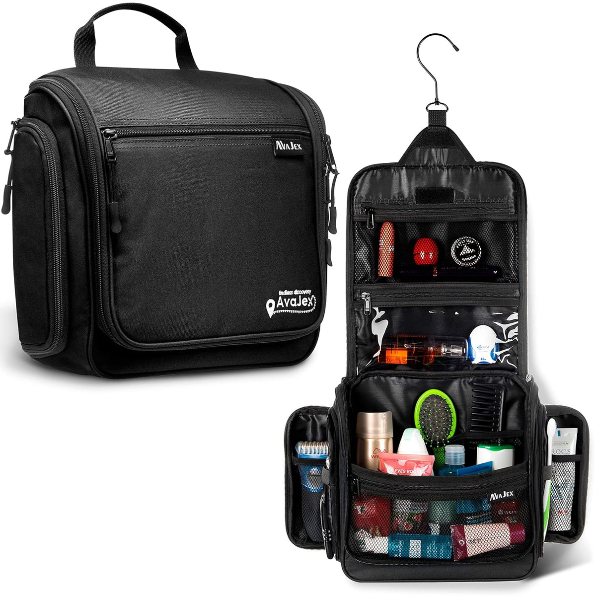 Travel Toiletry Bag for Men - Large Dopp Kit (10.6"x10.6"x3.2") - Hanging Waterproof Mens Hygiene Organizer Bag with XXL Metal Swivel Hook, Sturdy Zippers and 19 Compartments for Toiletries
