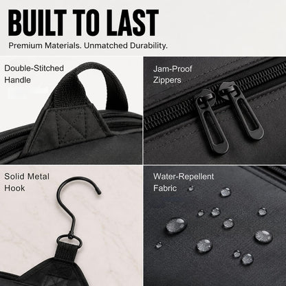Travel Toiletry Bag for Men - Large Dopp Kit (10.6"x10.6"x3.2") - Hanging Waterproof Mens Hygiene Organizer Bag with XXL Metal Swivel Hook, Sturdy Zippers and 19 Compartments for Toiletries