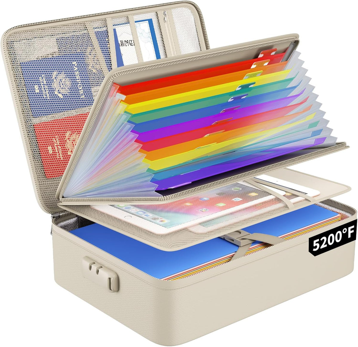 Fireproof Document Organizer Bag with Lock ＆ Accordion File Folder | 5200℉ Multi-Layer File Organizer Box with Lock ,Heat Insulated, Water Resistant, Safe Storage for Home Office Travel, Black