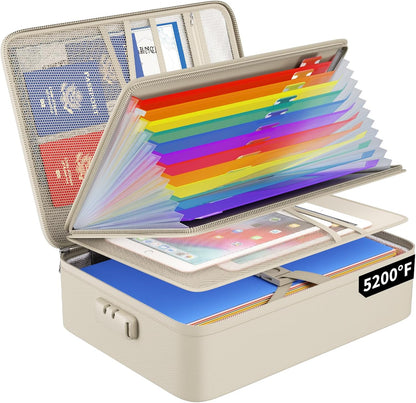 Fireproof Document Organizer Bag with Lock ＆ Accordion File Folder | 5200℉ Multi-Layer File Organizer Box with Lock ,Heat Insulated, Water Resistant, Safe Storage for Home Office Travel, Black