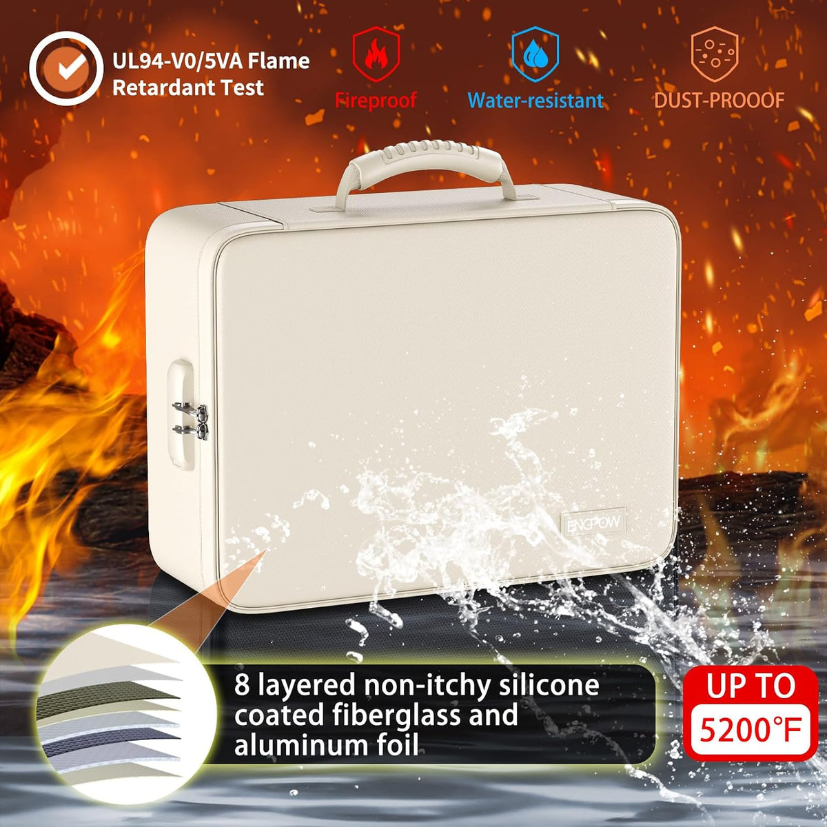 Fireproof Document Organizer Bag with Lock ＆ Accordion File Folder | 5200℉ Multi-Layer File Organizer Box with Lock ,Heat Insulated, Water Resistant, Safe Storage for Home Office Travel, Black