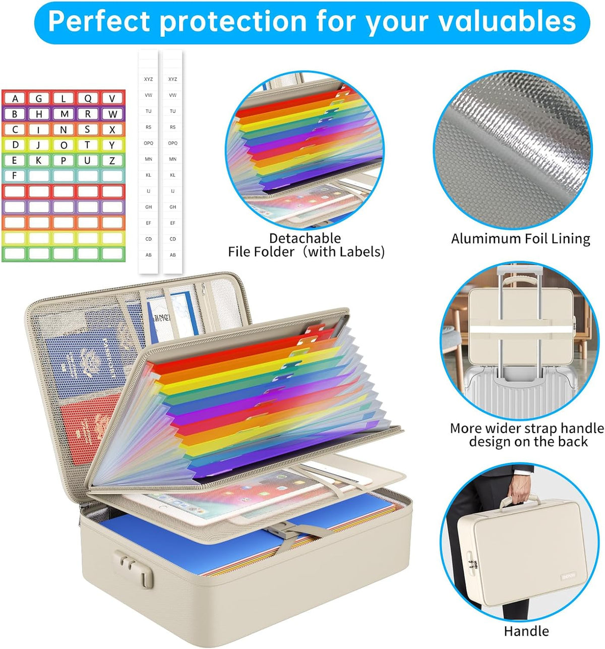Fireproof Document Organizer Bag with Lock ＆ Accordion File Folder | 5200℉ Multi-Layer File Organizer Box with Lock ,Heat Insulated, Water Resistant, Safe Storage for Home Office Travel, Black