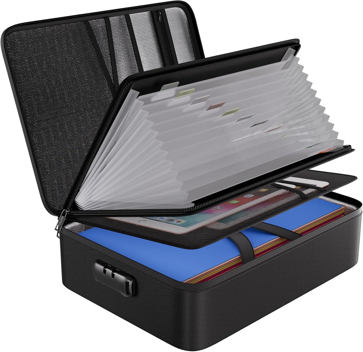 Fireproof Document Organizer Bag with Lock ＆ Accordion File Folder | 5200℉ Multi-Layer File Organizer Box with Lock ,Heat Insulated, Water Resistant, Safe Storage for Home Office Travel, Black
