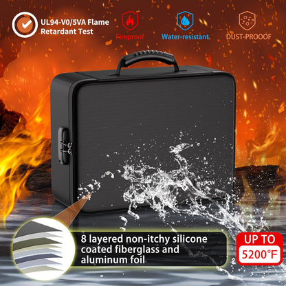 Fireproof Document Organizer Bag with Lock ＆ Accordion File Folder | 5200℉ Multi-Layer File Organizer Box with Lock ,Heat Insulated, Water Resistant, Safe Storage for Home Office Travel, Black