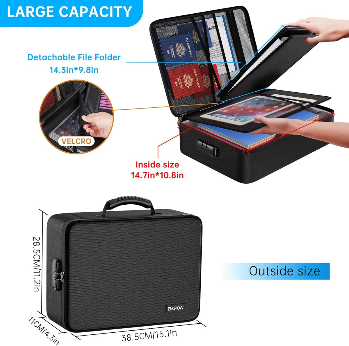 Fireproof Document Organizer Bag with Lock ＆ Accordion File Folder | 5200℉ Multi-Layer File Organizer Box with Lock ,Heat Insulated, Water Resistant, Safe Storage for Home Office Travel, Black