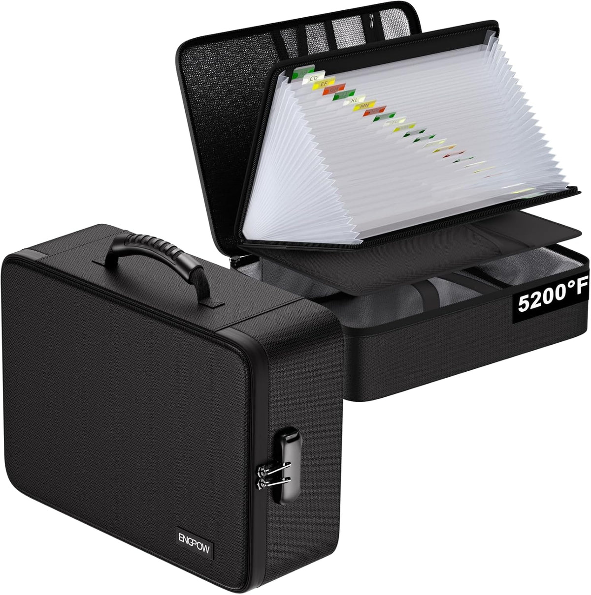 Fireproof Document Organizer Bag with Lock ＆ Accordion File Folder | 5200℉ Multi-Layer File Organizer Box with Lock ,Heat Insulated, Water Resistant, Safe Storage for Home Office Travel, Black