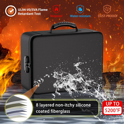 Fireproof Document Organizer Bag with Lock ＆ Accordion File Folder | 5200℉ Multi-Layer File Organizer Box with Lock ,Heat Insulated, Water Resistant, Safe Storage for Home Office Travel, Black
